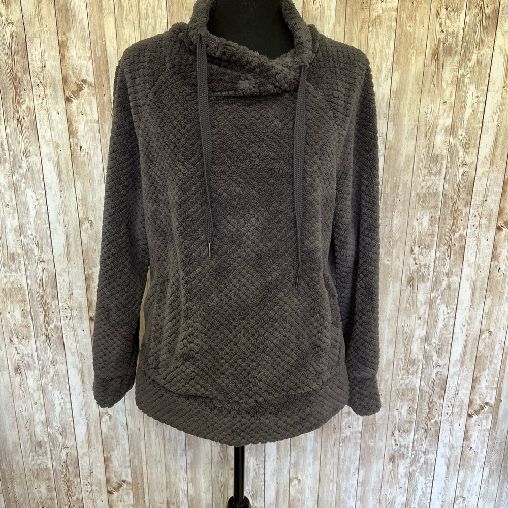 Gray Plush Teddy‎ Jacket with Asymmetrical Collar